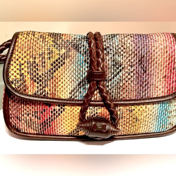 👜 Rare Vintage Suede Brand Brown Leather Faux Snake Skin Wristlet 👜 - Picture 2 of 15